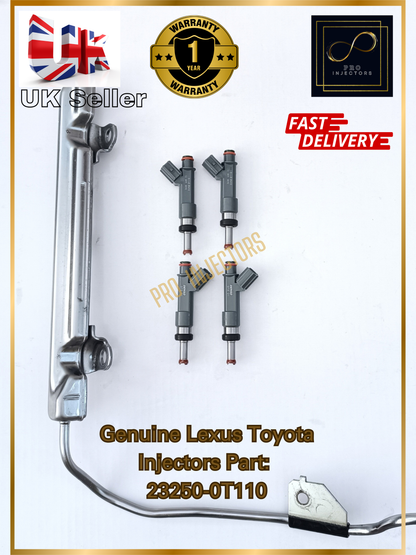 4 Genuine DENSO OEM Fuel injectors + Rail For TOYOTA LEXUS 1.8L PART 23250-0T110