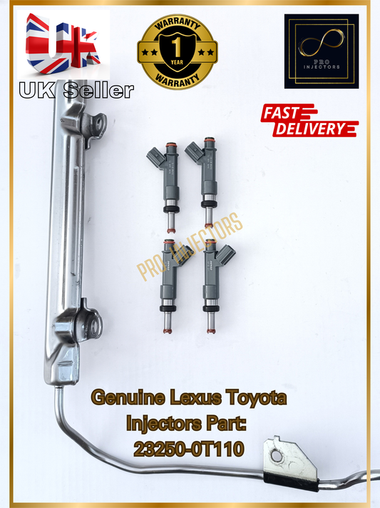 4 Genuine DENSO OEM Fuel injectors + Rail For TOYOTA LEXUS 1.8L PART 23250-0T110