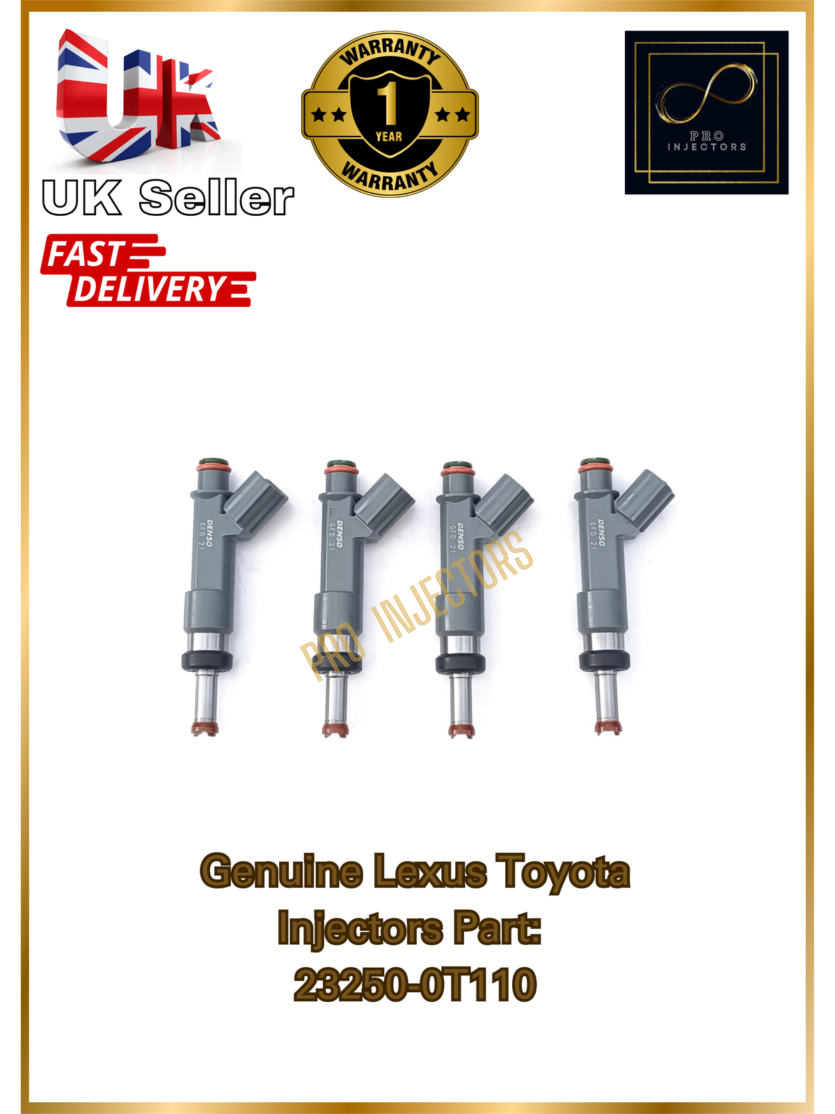 4 Genuine DENSO OEM Fuel injectors + Rail For TOYOTA LEXUS 1.8L PART 23250-0T110