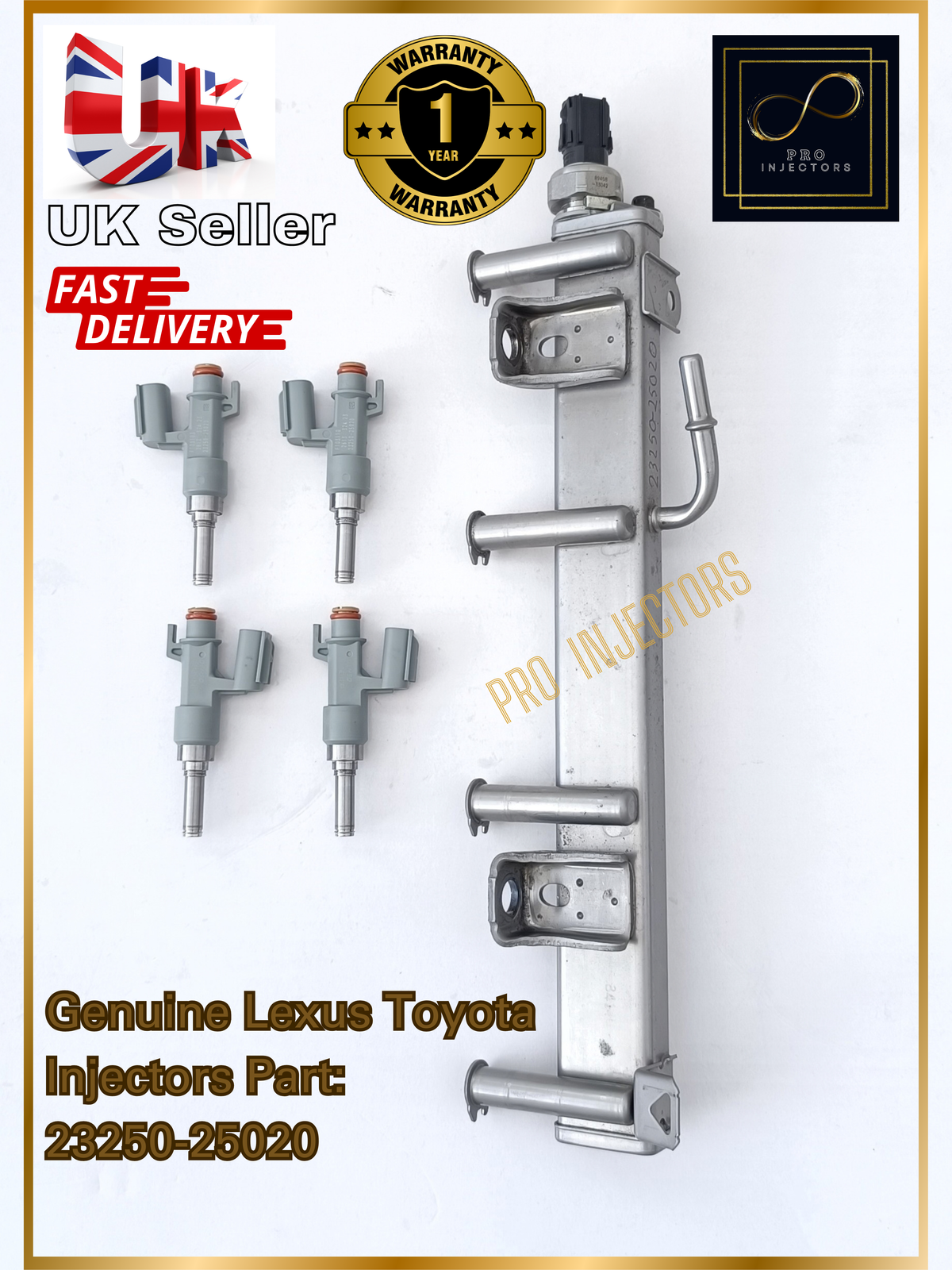 4 Genuine DENSO OEM Fuel injectors + Rail For TOYOTA LEXUS 2.5L HYBRID PART 23250-25020