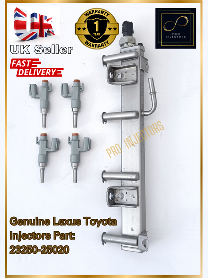 4 Genuine DENSO OEM Fuel injectors + Rail For TOYOTA LEXUS 2.5L HYBRID PART 23250-25020