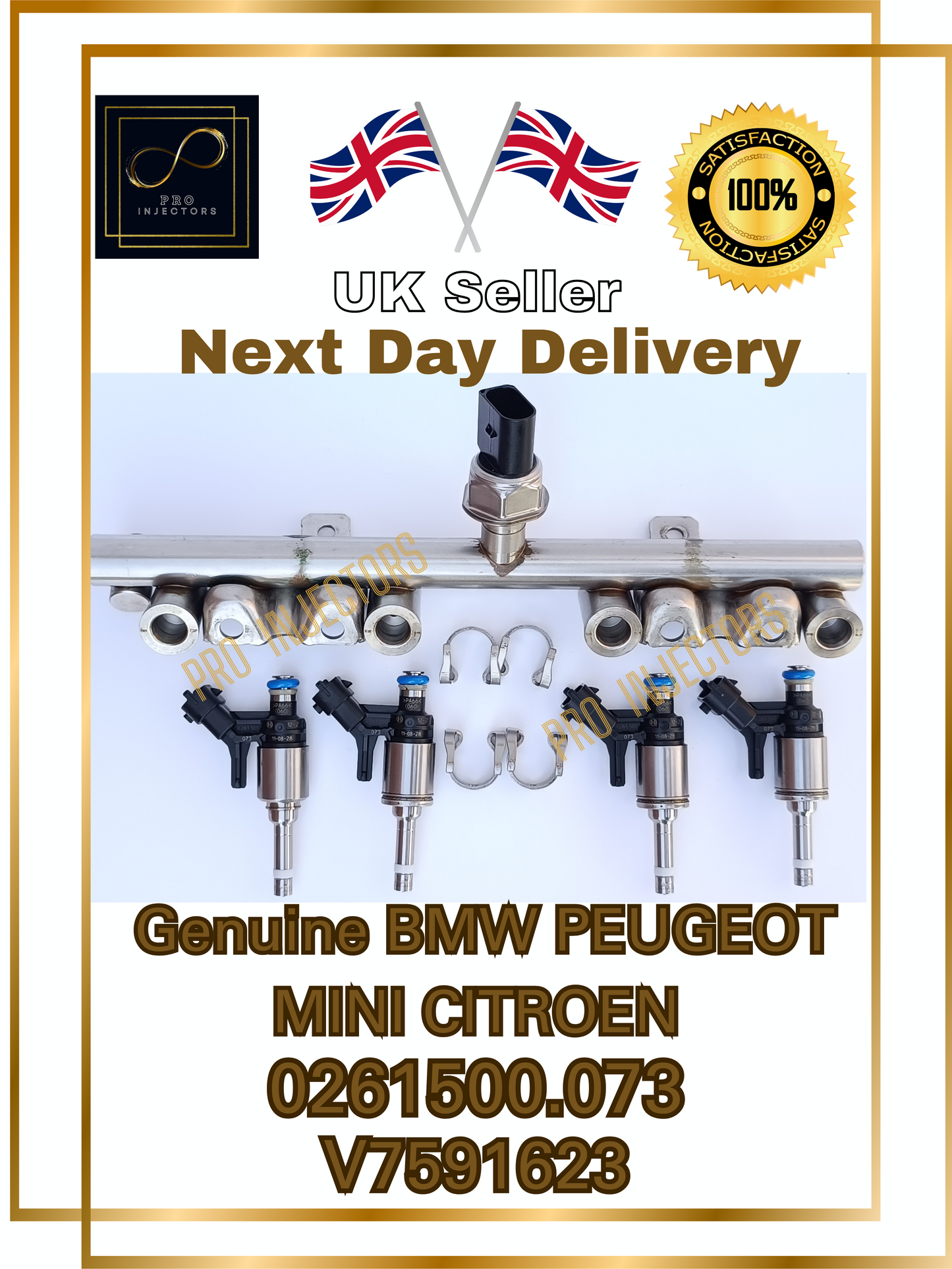 4 x GENUINE GmbH OEM FUEL INJECTORS+RAIL BMW, Citroën, MINI, Peugeot part: V7591623