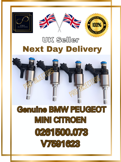 4 x GENUINE GmbH OEM FUEL INJECTORS+RAIL BMW, Citroën, MINI, Peugeot part: V7591623