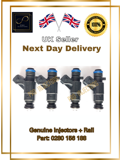 4 x Genuine Honda OEM fuel injectors + Rail for Honda Jazz L13A1 0280 156 188 1.4 I-DSI MK2