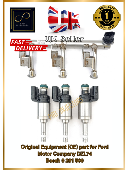 3x GENUINE OE FoMoCo FUEL INJECTORS + RAIL for FORD Focus, Fiesta, C-MAX 1.0L EcoBoost  DZL74