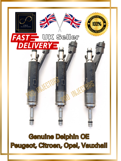 3x GENUINE Delphi OE injectors + Rail for DS, Peugeot, Citroen, Vauxhall 1.2L part number: 9822715980