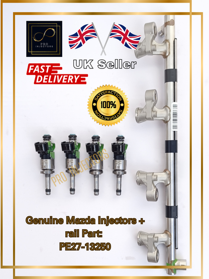 Set of 4 Genuine OEM Mazda Fuel injectors + RAIL 2.0L Skyactiv Mazda 3, Mazda 6, CX-3, CX-5, CX-30, and MX-5