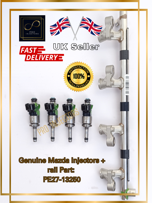 Set of 4 Genuine OEM Mazda Fuel injectors + RAIL 2.0L Skyactiv Mazda 3, Mazda 6, CX-3, CX-5, CX-30, and MX-5