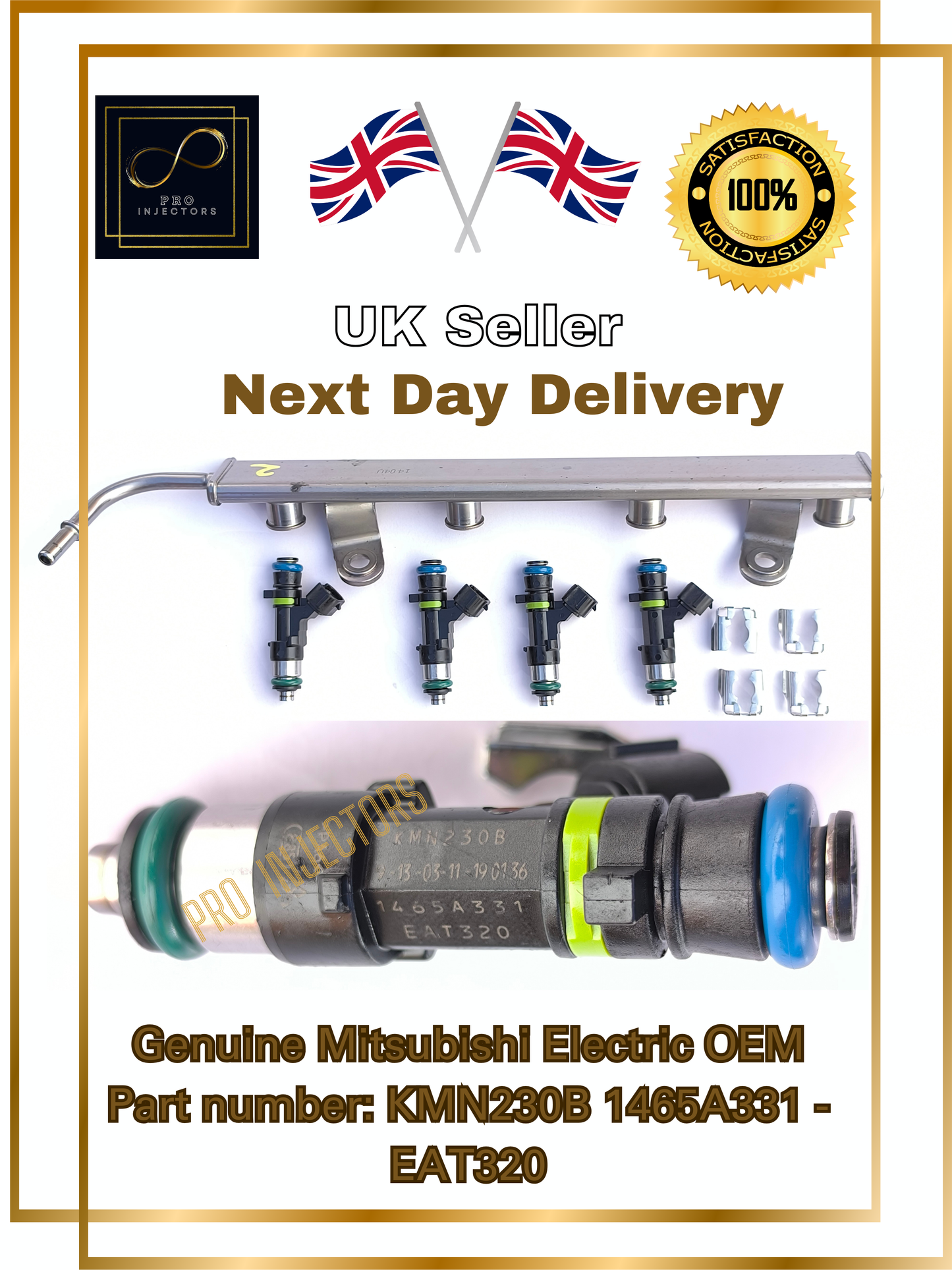 4x Genuine Mitsubishi Electric OEM fuel injectors + Rail Part number: KMN230B 1465A331  -  EAT320